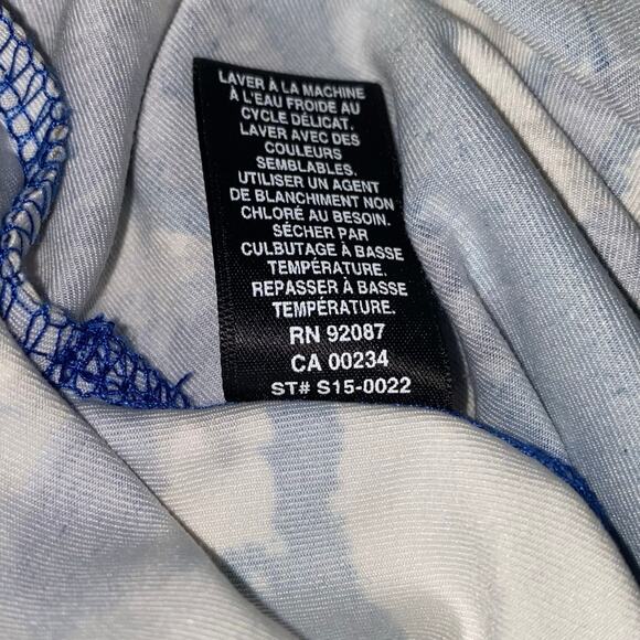 BLACK Saks Fifth Avenue Blue Tie Dye Print Surplice Faux Wrap Maxi Dress Size M - Picture 9 of 9